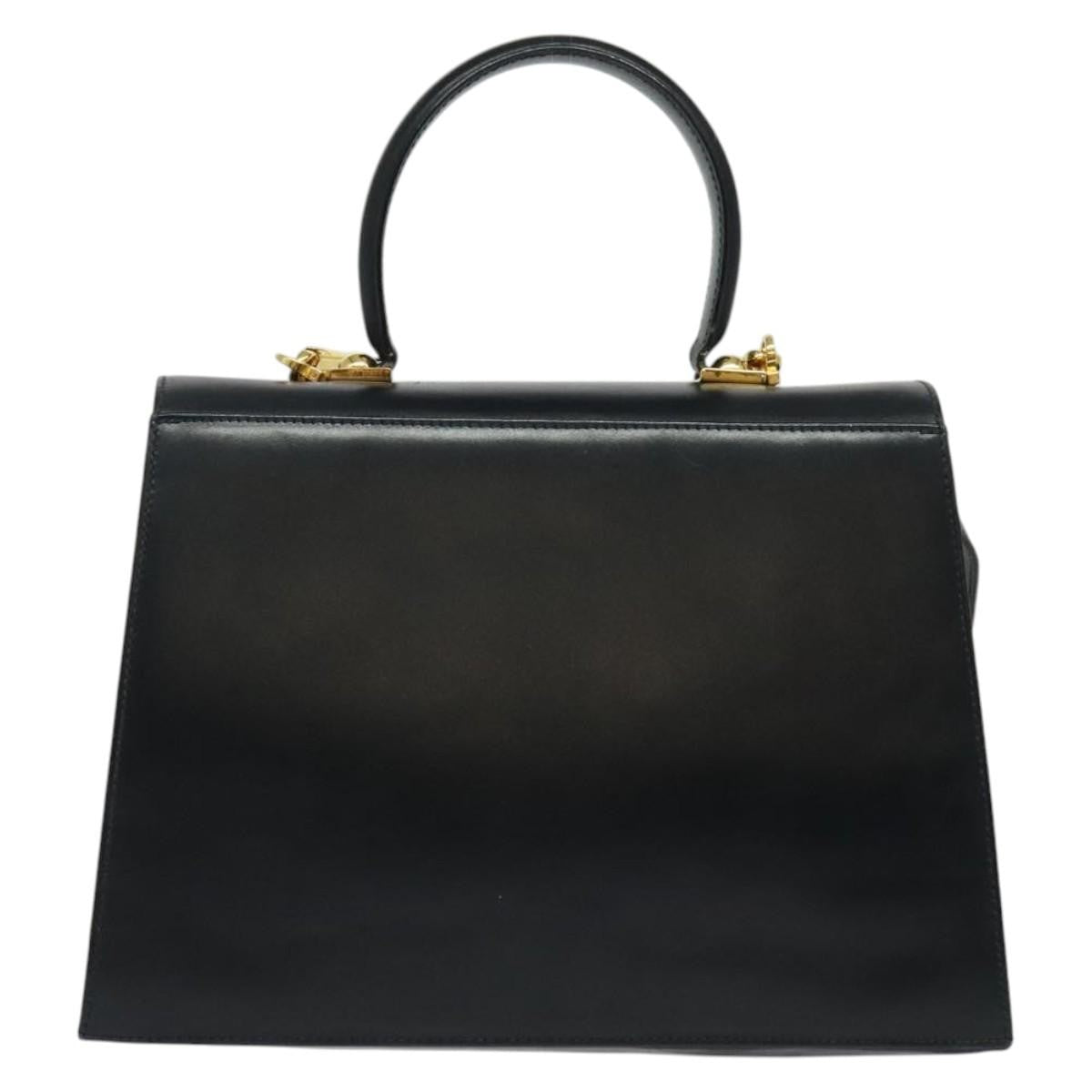 Salvatore Ferragamo Gancini Convertible Top Handle Leather Black Leather Handbag (Pre-Owned)