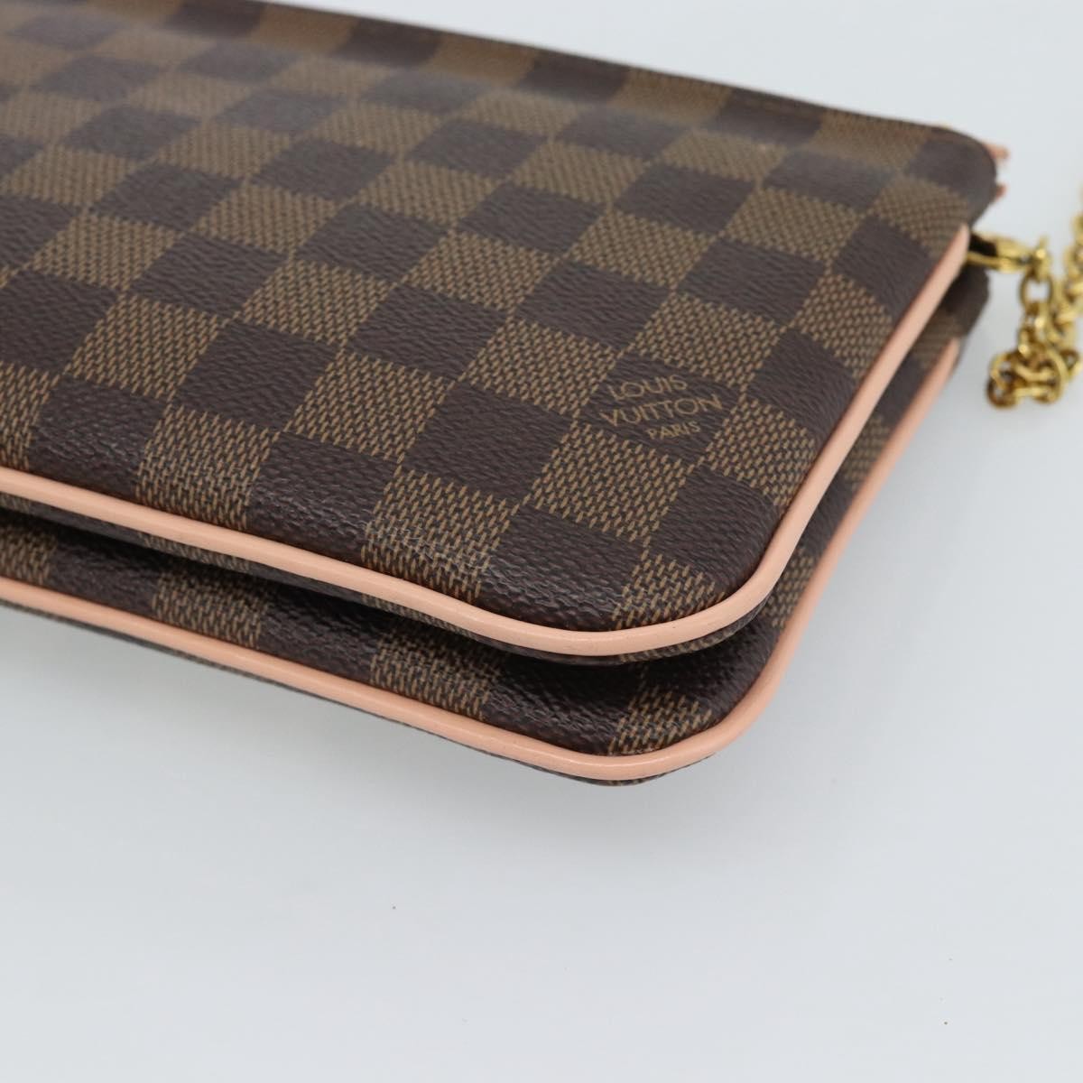 Louis Vuitton Double Zip Pochette Damier Ebene Brown Canvas Clutche & Pouche Bag (Pre-Owned)