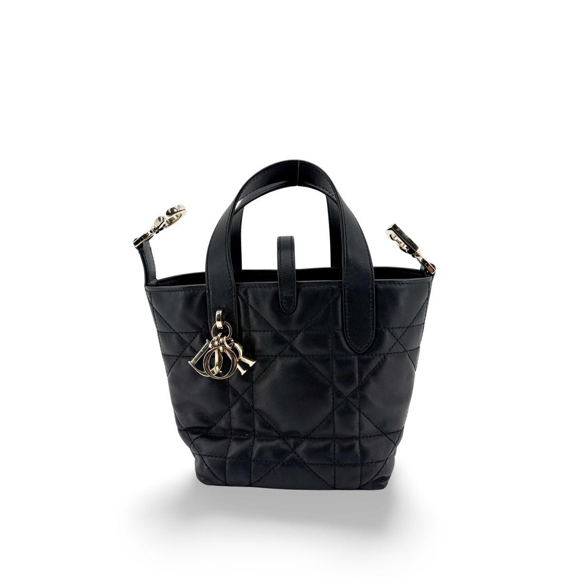 Christian Dior Toujours Vertical Macrocannage Quilt Calfskin Black Leather Tote Bag Bag (Pre-Owned)