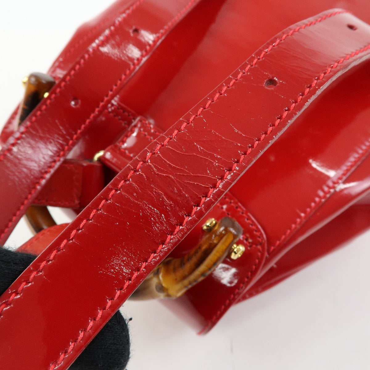 Gucci Vintage Bamboo Patent Red Patent_Leather Backpack Bag (Pre-Owned)