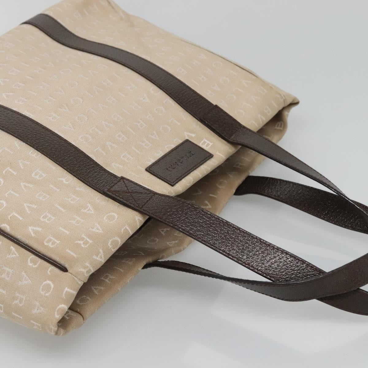 Bvlgari B.Zero1 Logomania Canvas With Leather Beige Canvas Tote Bag Bag (Pre-Owned)