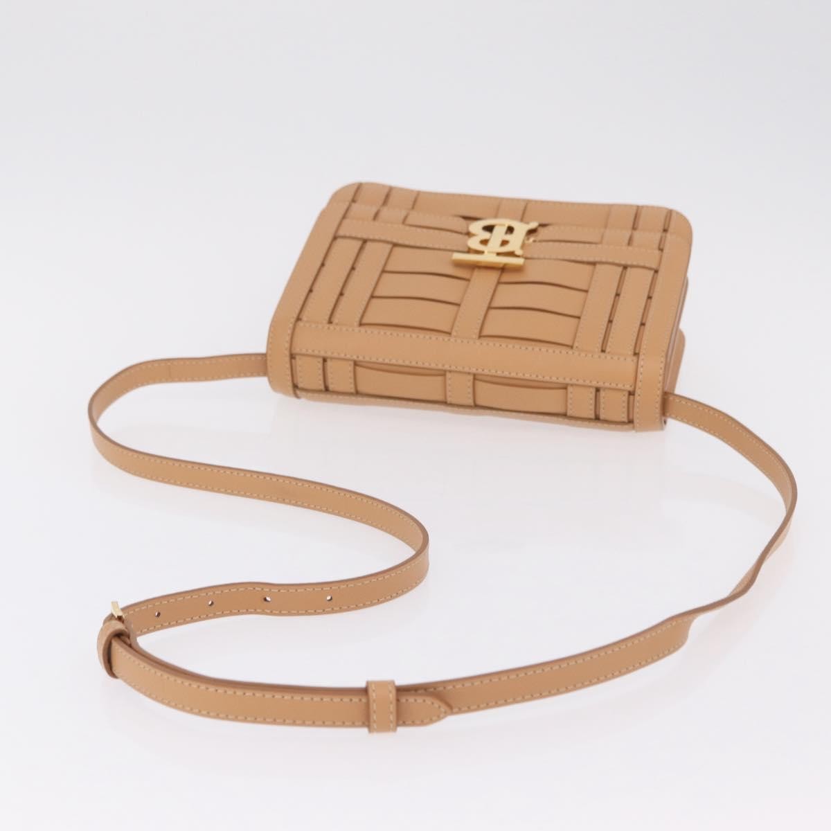 Burberry Tb Flap Woven Leather Beige Leather Handbag (Pre-Owned)