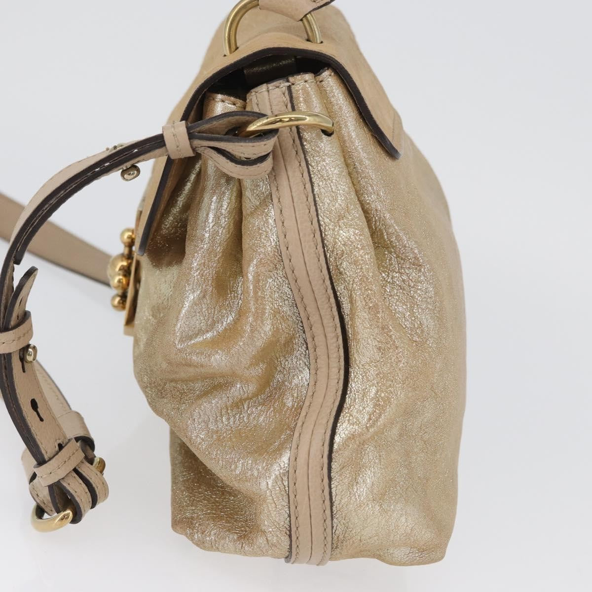 Chloe Elsie Convertible Satchel Leather Gold Leather Handbag (Pre-Owned)