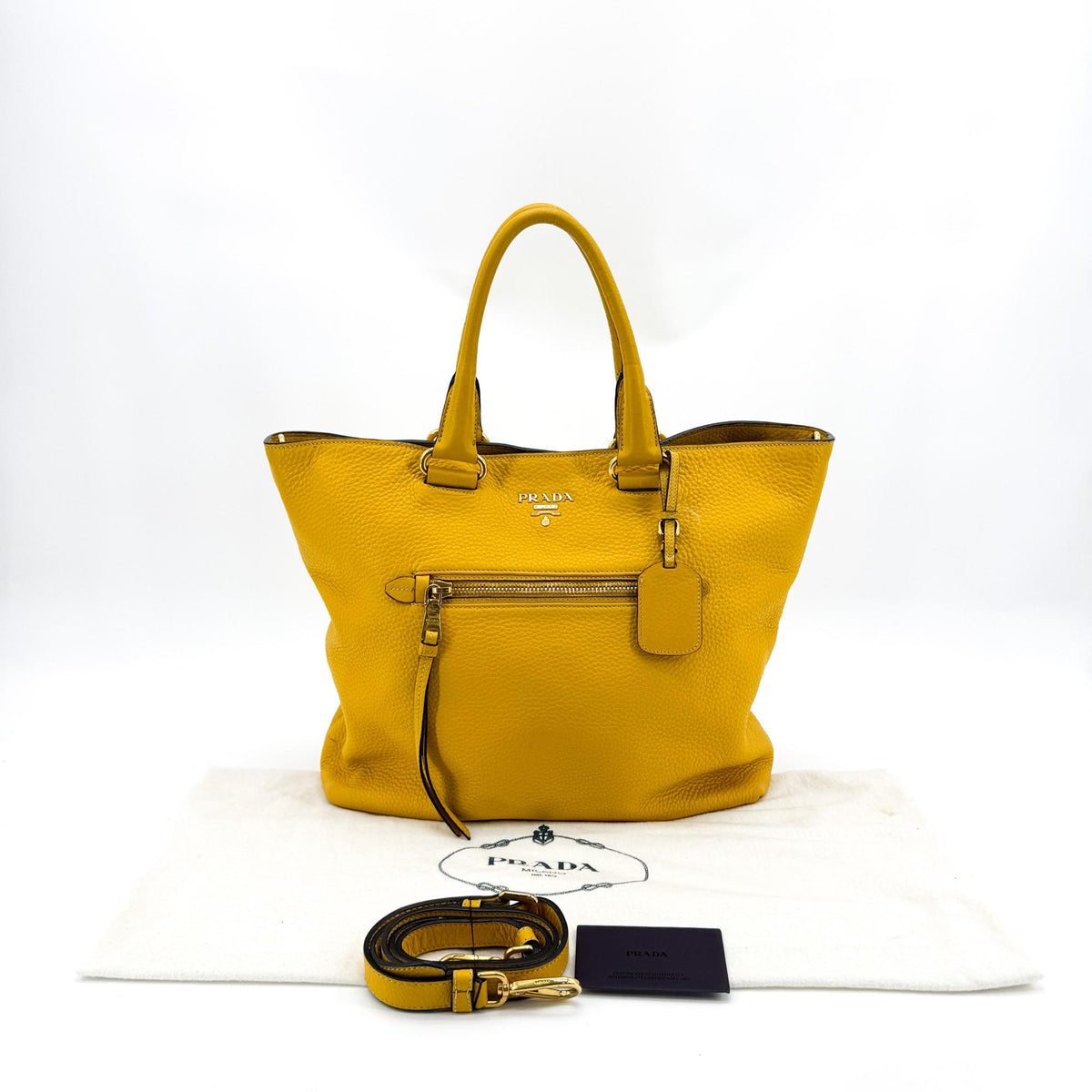 Prada Front Pocket Convertible Tote Leather Yellow Leather Tote Bag Bag (Pre-Owned)