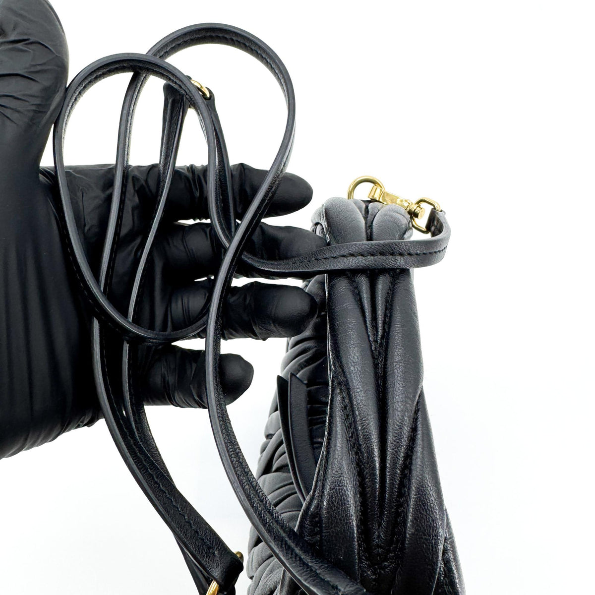Miu Miu Wander Hobo Matelasse Leather Black Leather Shoulder Bag Bag (Pre-Owned)