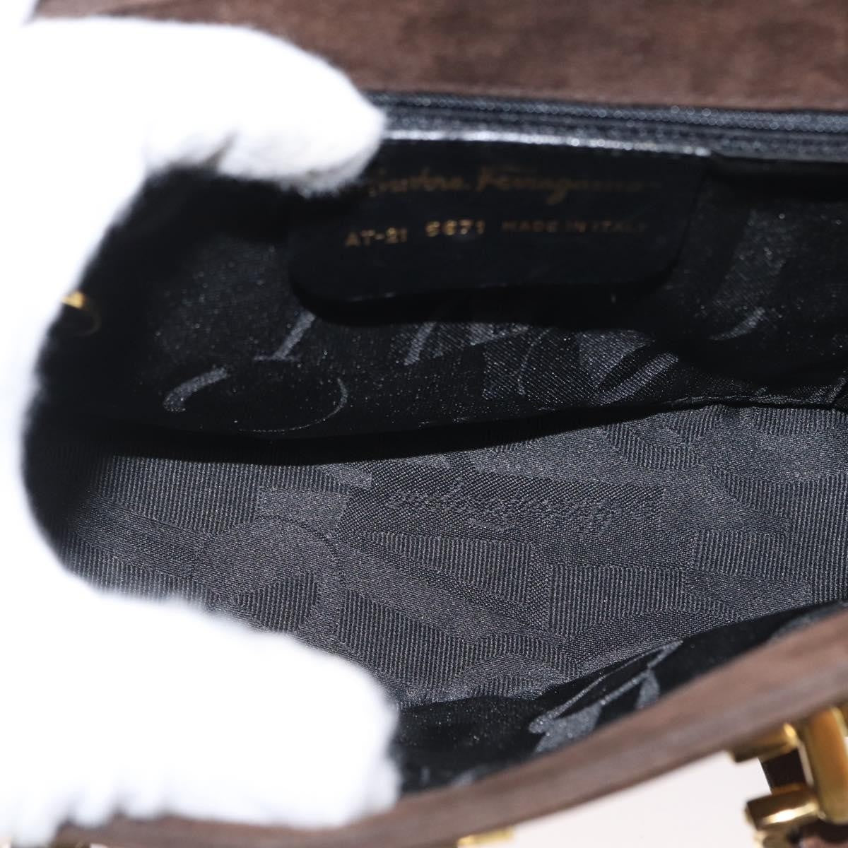 Salvatore Ferragamo Gancini Suede Brown Suede Shoulder Bag Bag (Pre-Owned)
