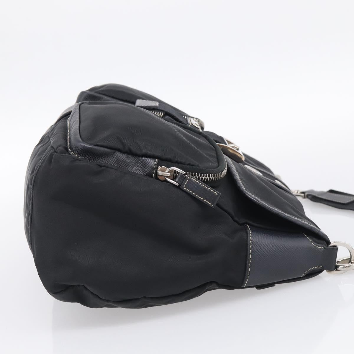 Prada Double Pocket Messenger Tessuto Black Nylon Handbag (Pre-Owned)