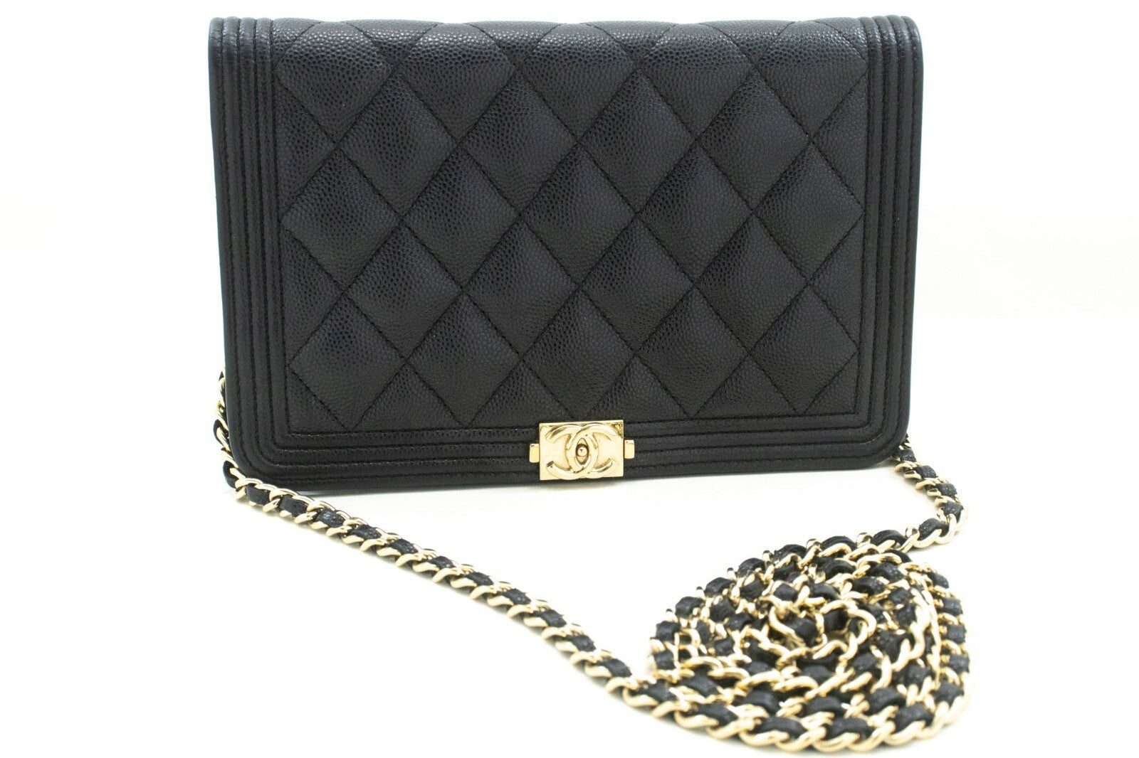 Chanel Boy Wallet On Chain Quilted Caviar Black Calfskin Wallets Accessory (Pre-Owned)