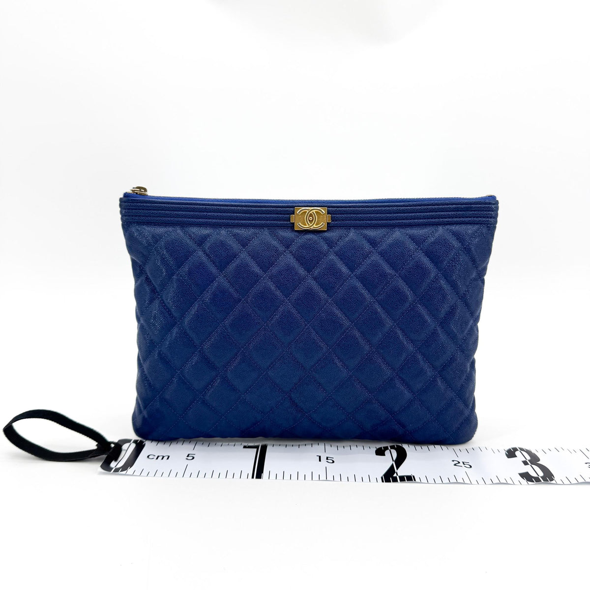 Chanel Boy O Case Clutch Quilted Caviar Blue Leather Clutche & Pouche Bag (Pre-Owned)