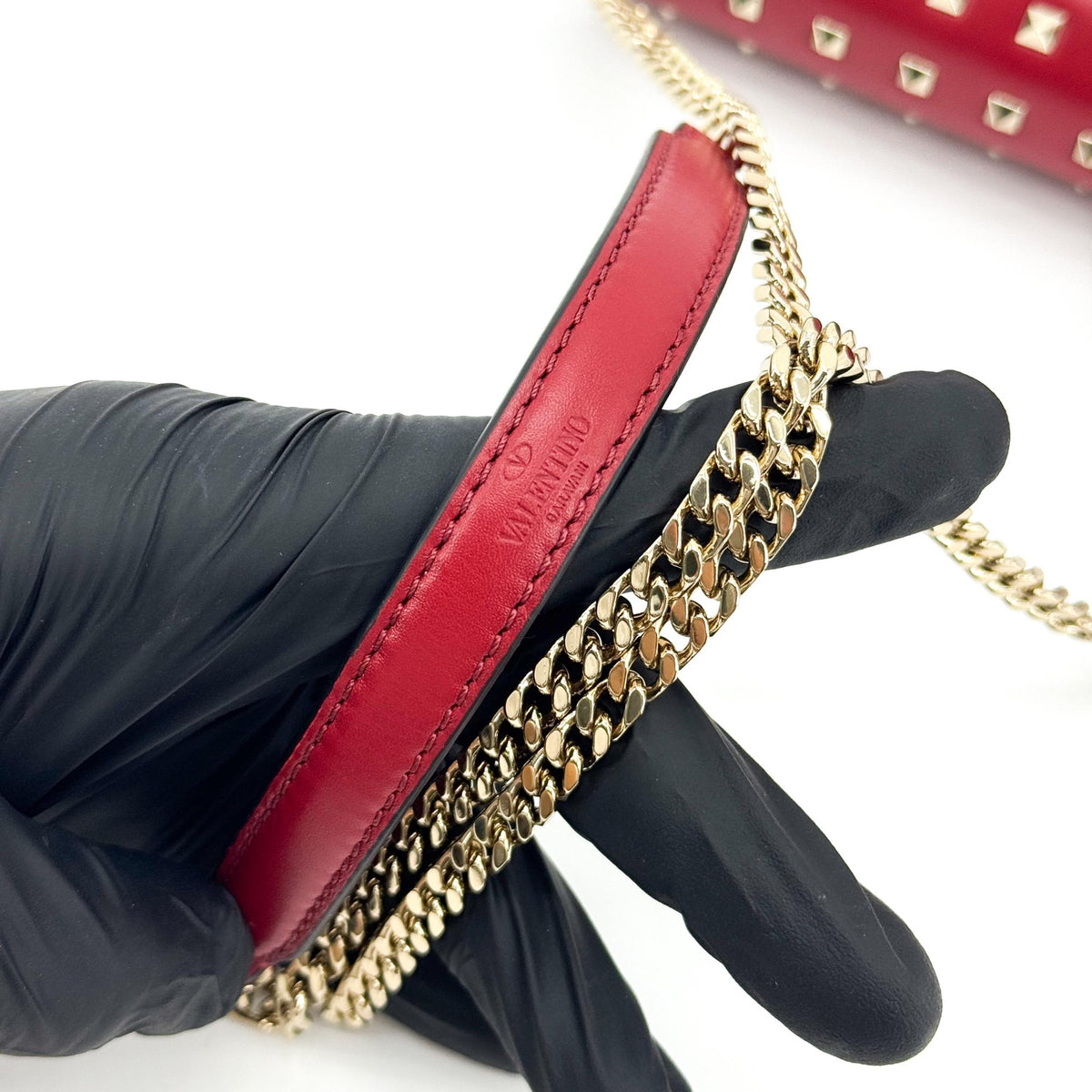 Valentino Garavani Demilune Clutch Studded Leather Red Leather Clutche & Pouche Bag (Pre-Owned)