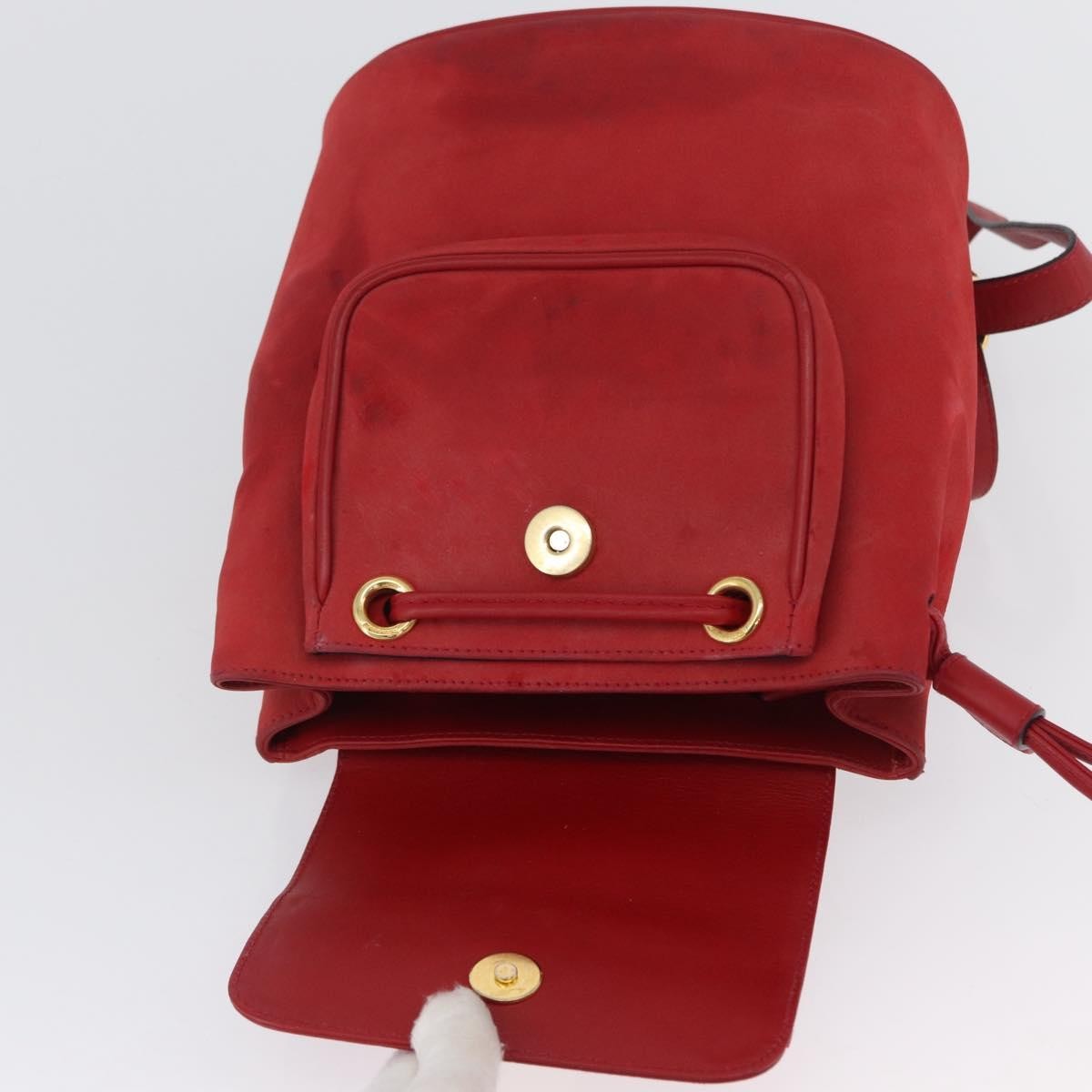 Salvatore Ferragamo Vara Flap Drawstring Leather And Suede Red Suede Backpack Bag (Pre-Owned)