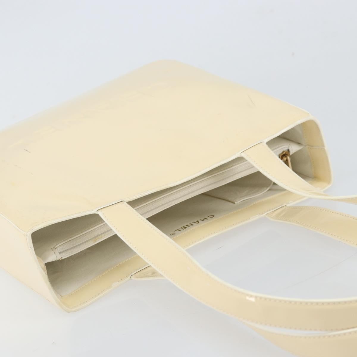 Chanel Vintage Embossed Logo Shoulder Patent Beige Patent_Leather Tote Bag Bag (Pre-Owned)
