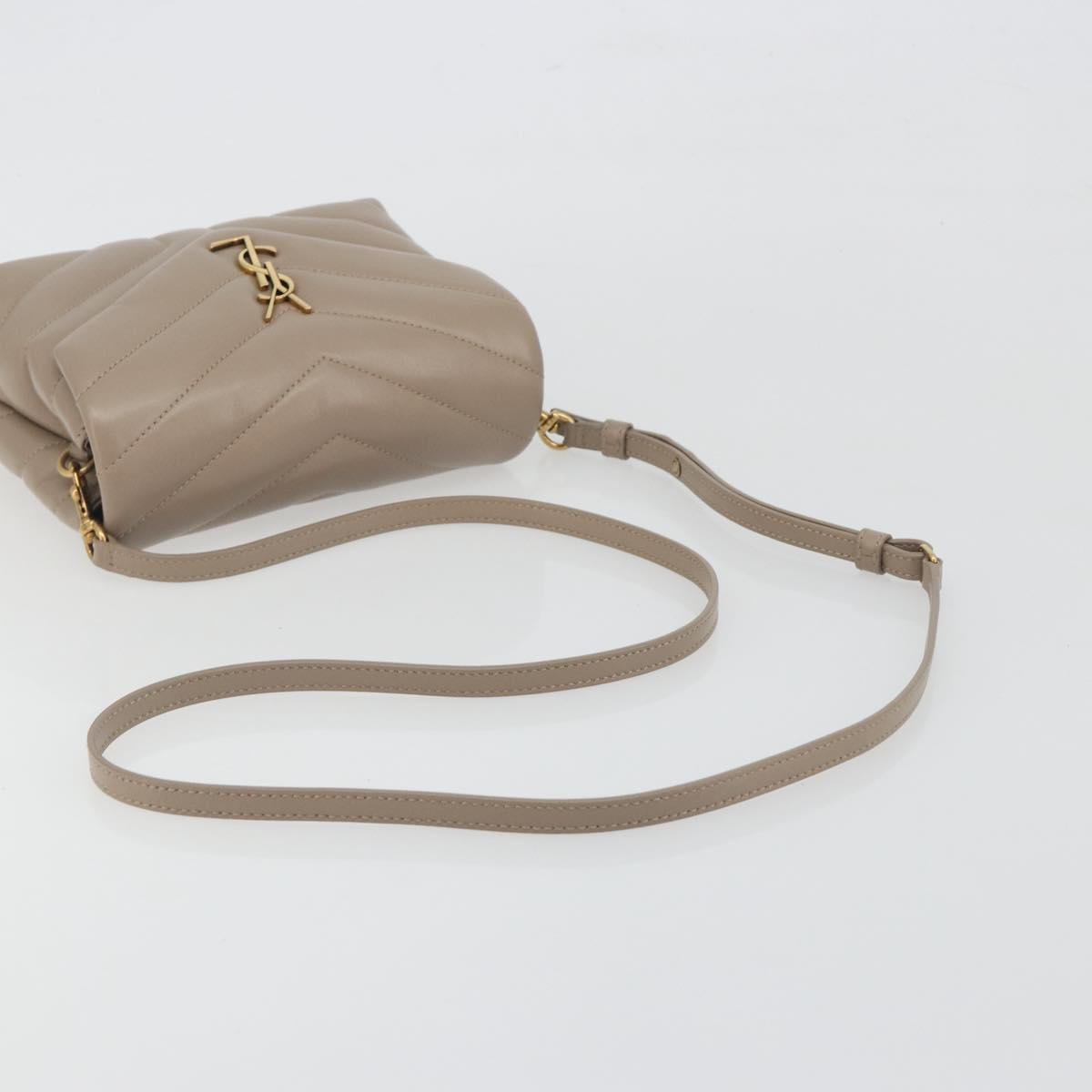 Saint Laurent Loulou Puffer Quilted Leather Beige Leather Shoulder Bag Bag (Pre-Owned)