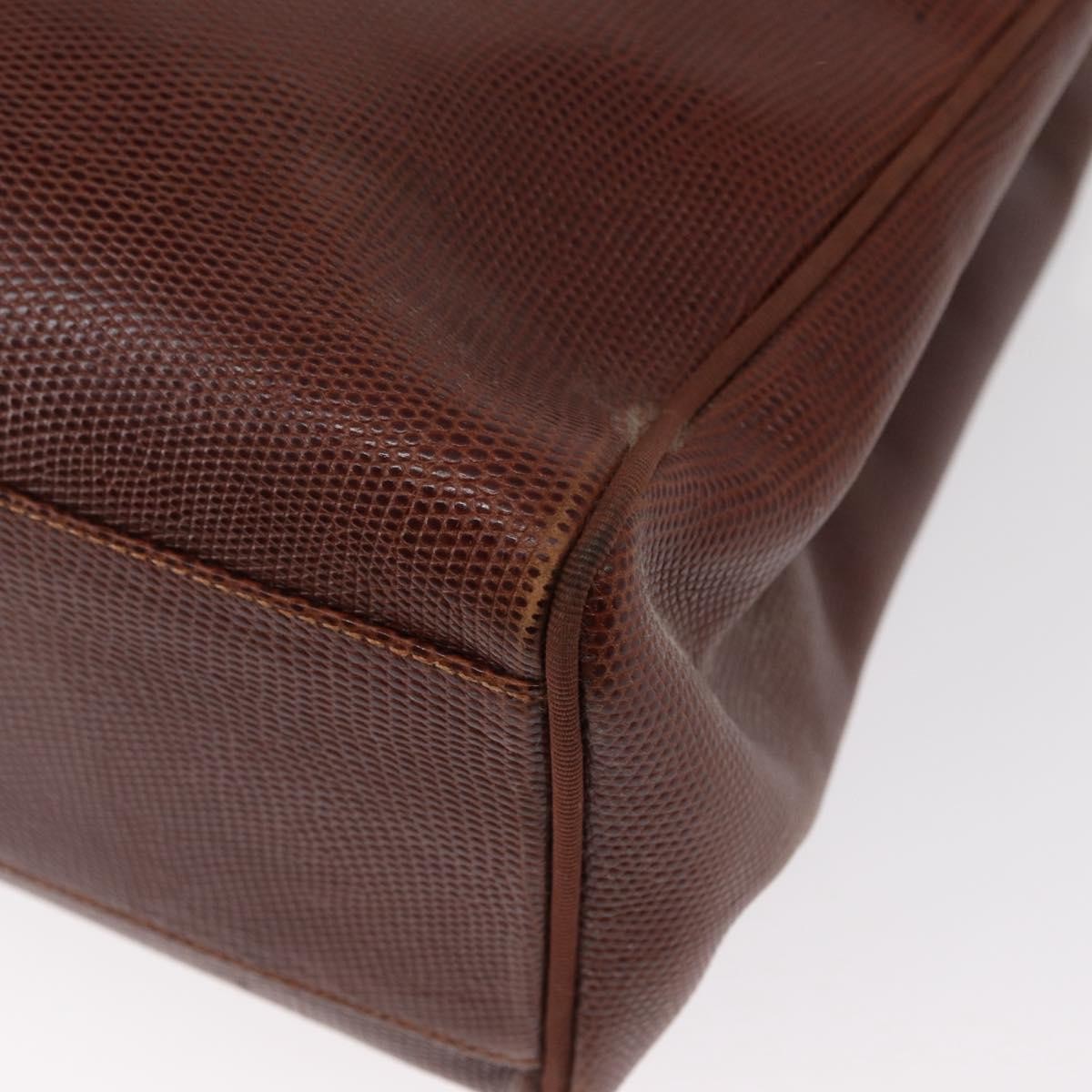 Salvatore Ferragamo Vintage Vara Bow Tote Lizard Embossed Leather Brown Leather Tote Bag Bag (Pre-Owned)