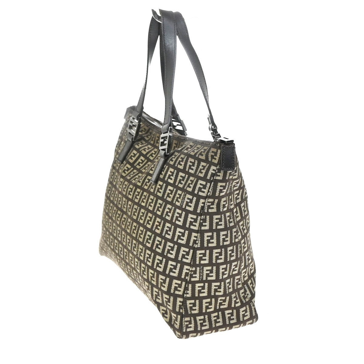 Fendi Shoulder Zucchino Canvas Brown Canvas Shoulder Bag Bag (Pre-Owned)
