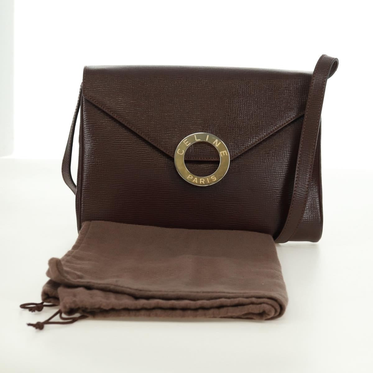 Celine Circle Logo Leather Brown Leather Shoulder Bag Bag (Pre-Owned)