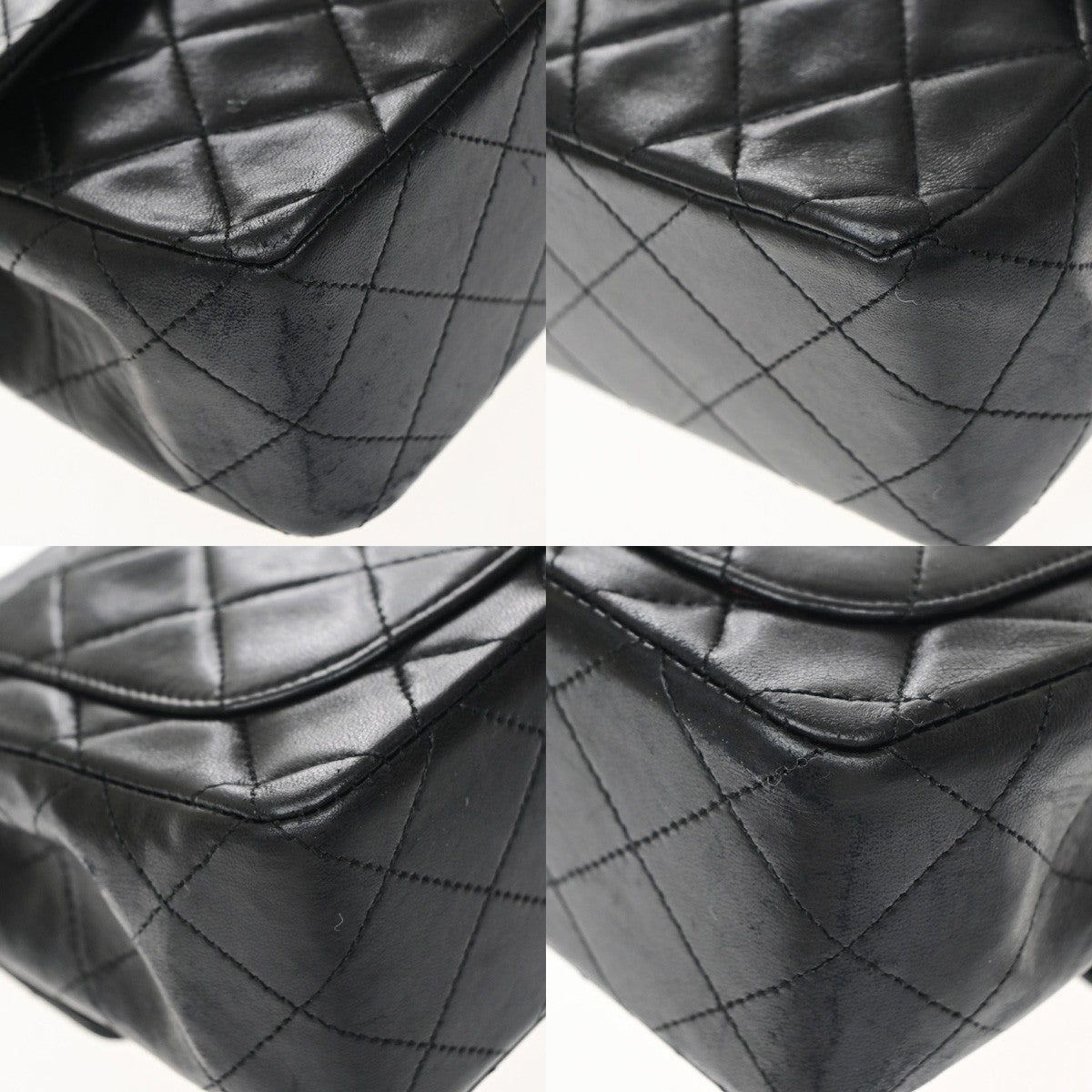 Chanel Vintage Square Classic Flap Quilted Lambskin Black Leather Shoulder Bag Bag (Pre-Owned)