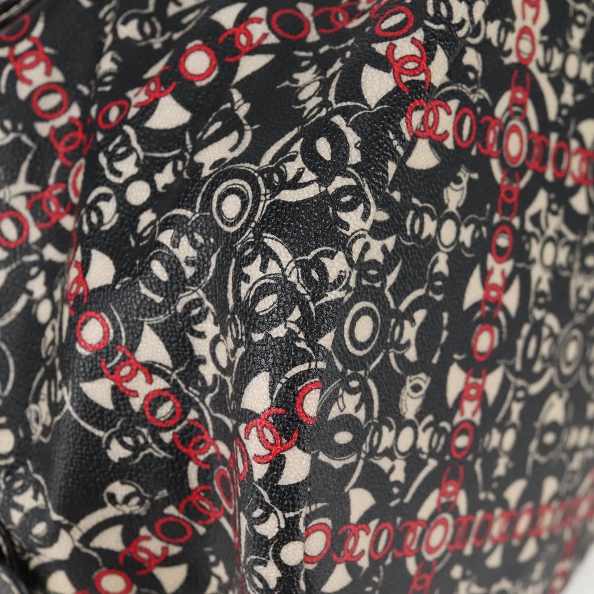 Chanel Optic Coco Bowler Printed Coated Canvas With Caviar Black Canvas Handbag (Pre-Owned)