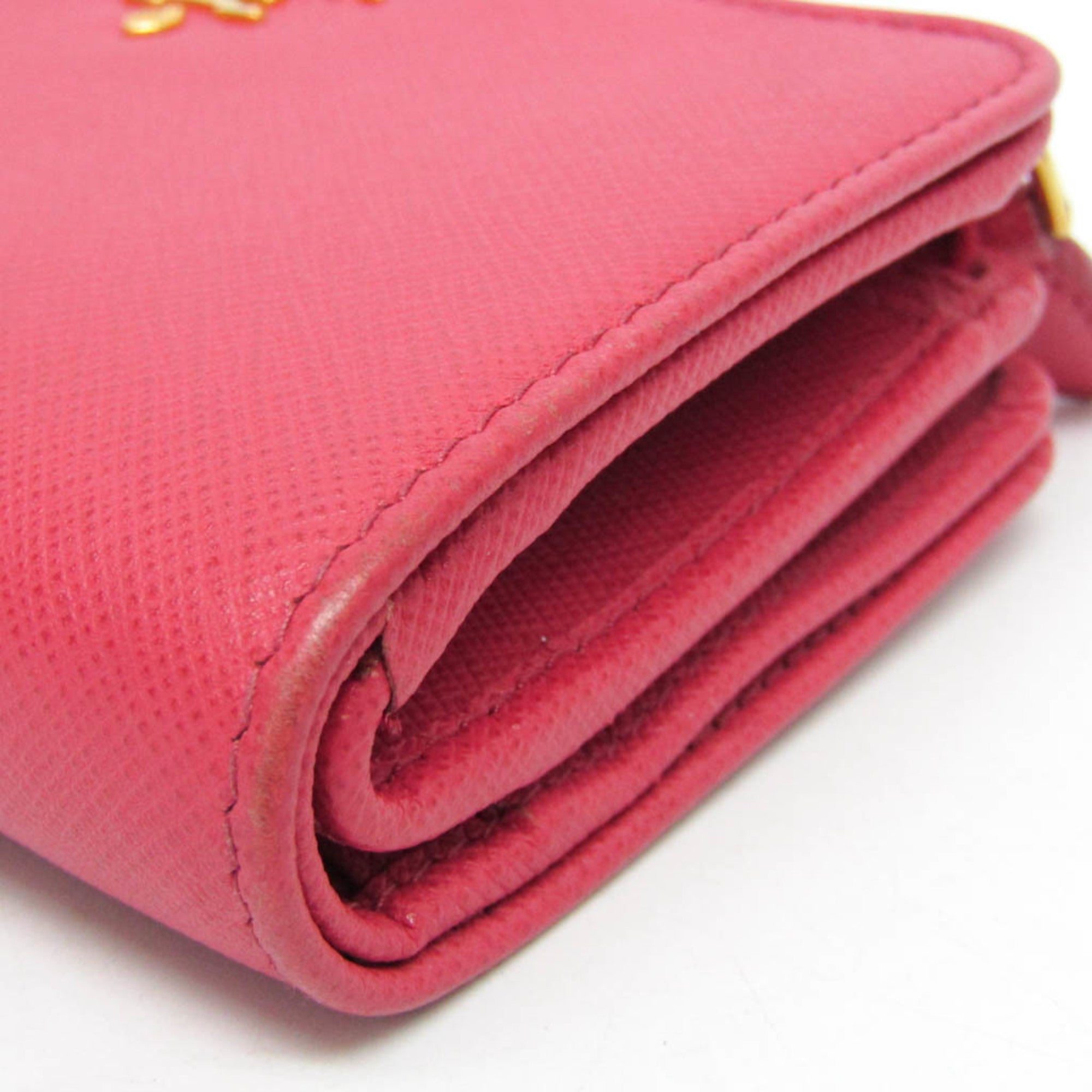 Prada Tab Bifold Saffiano Leather Pink Leather Wallets Accessory (Pre-Owned)