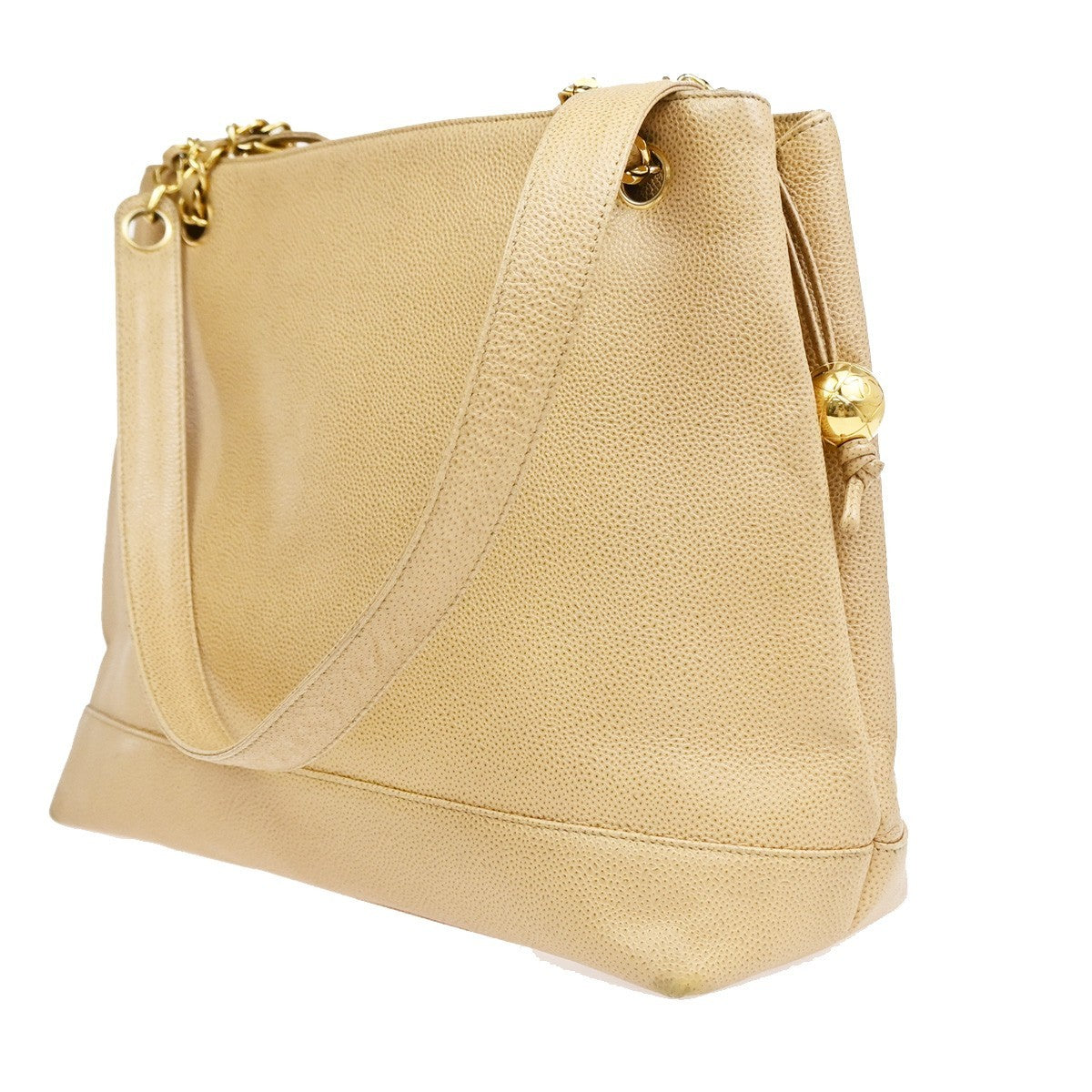 Chanel Vintage Timeless Chain Caviar Beige Leather Shoulder Bag Bag (Pre-Owned)