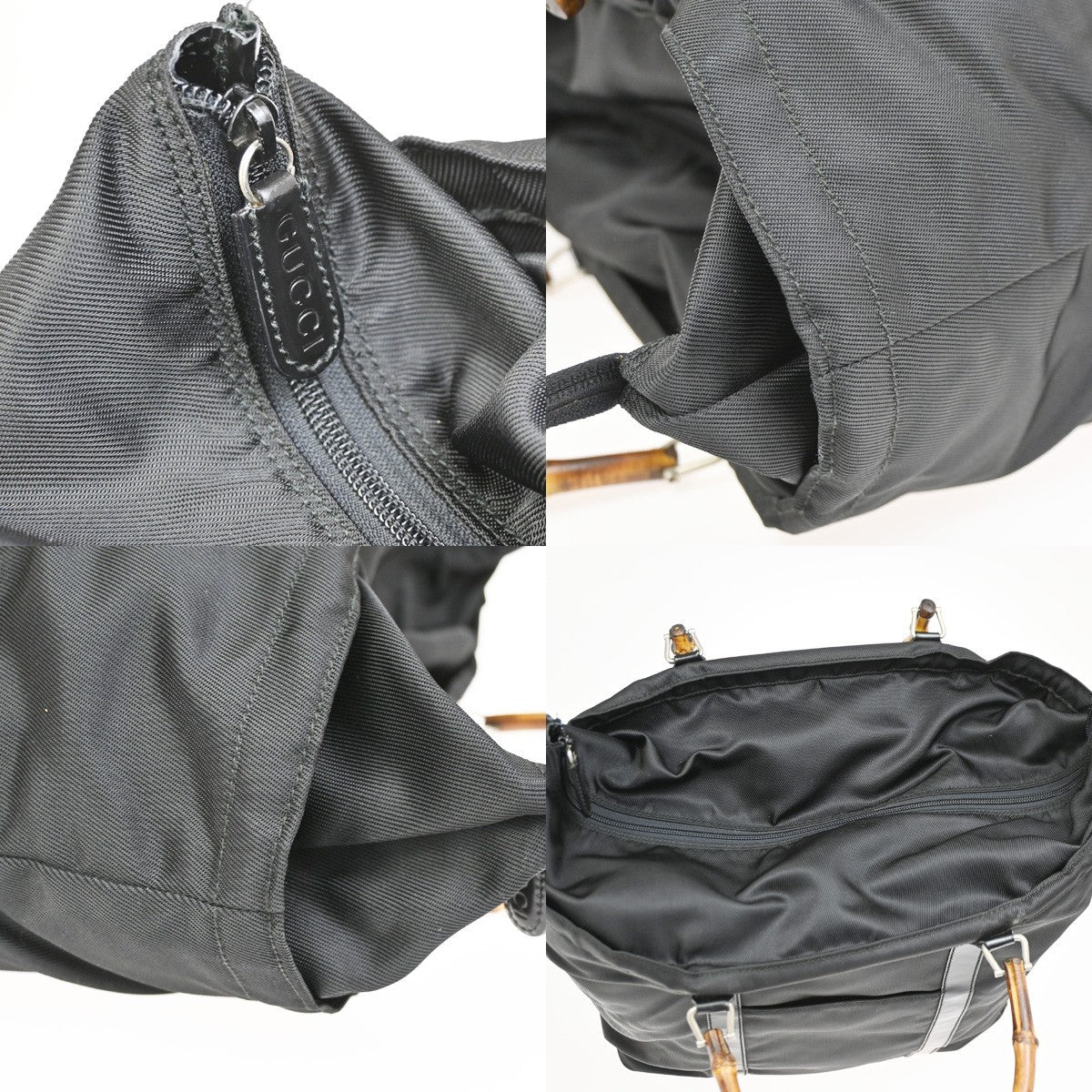 Gucci Convertible Bamboo Zip Tote Nylon Black Nylon Tote Bag Bag (Pre-Owned)
