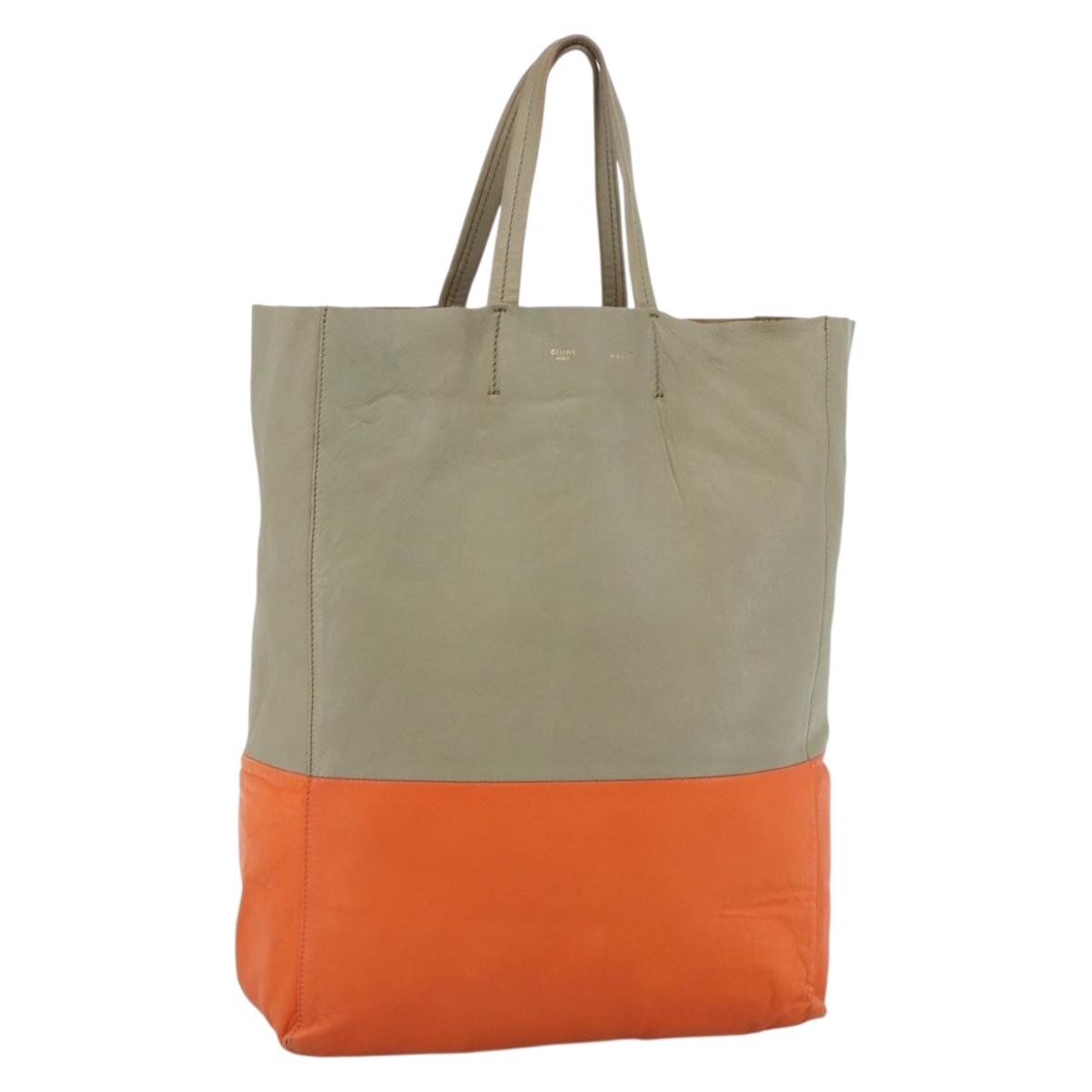 Celine Vertical Bi-Cabas Tote Leather Beige Leather Tote Bag Bag (Pre-Owned)