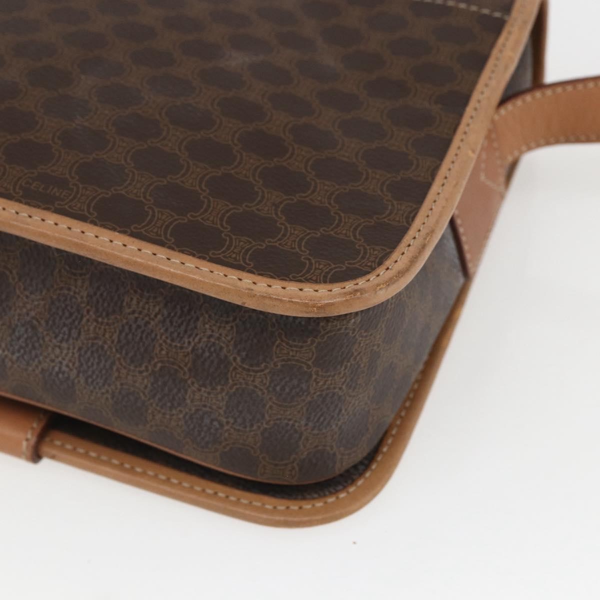 Celine Vintage Macadam Circle Logo Canvas And Leather Brown Canvas Shoulder Bag Bag (Pre-Owned)