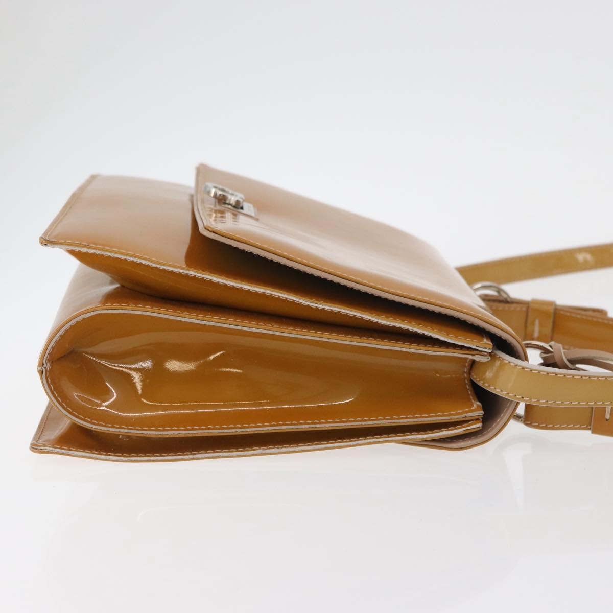 Salvatore Ferragamo Gancini Patent Leather Beige Patent_Leather Handbag (Pre-Owned)