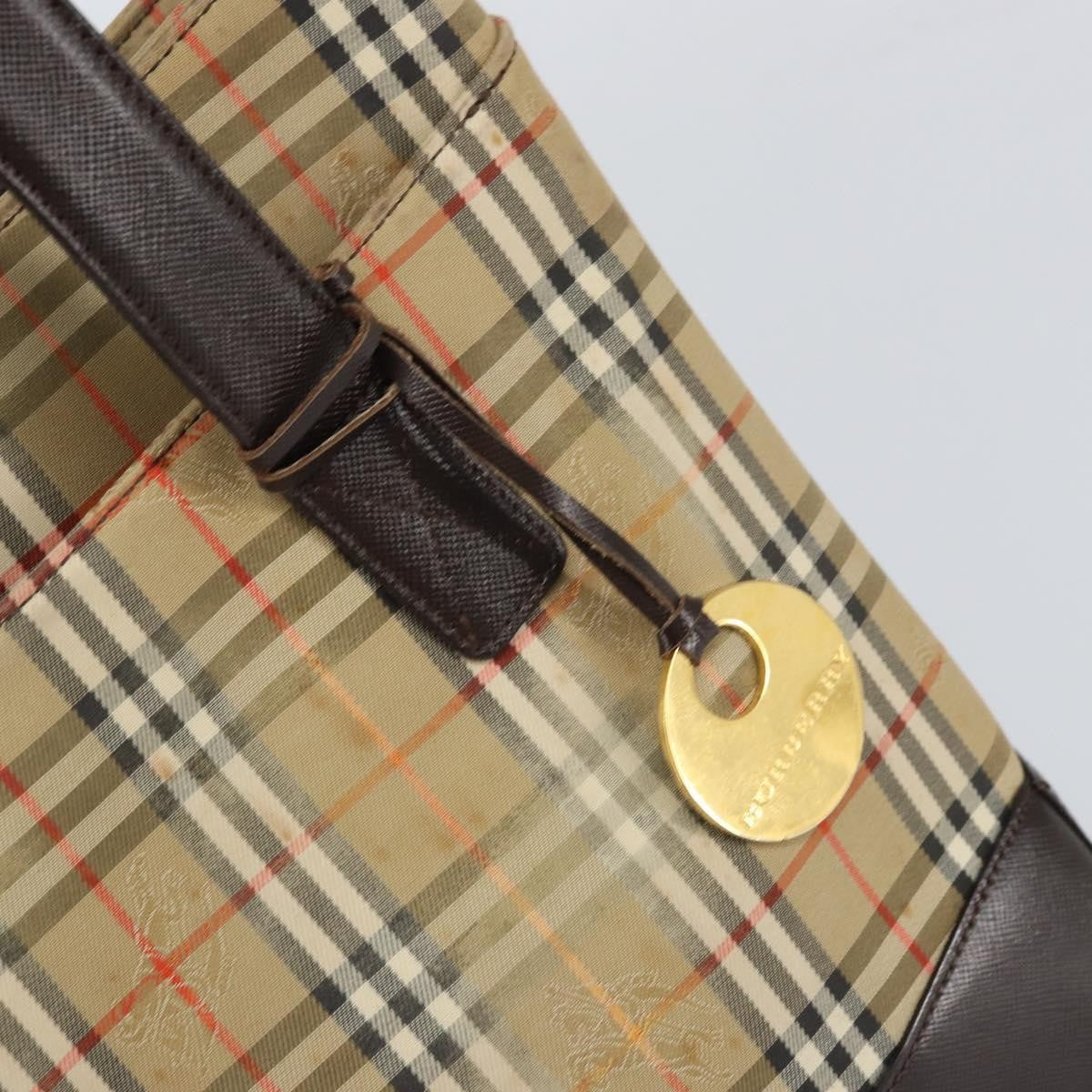 Burberry Nova Check Tote Canvas And Leather Beige Canvas Tote Bag Bag (Pre-Owned)