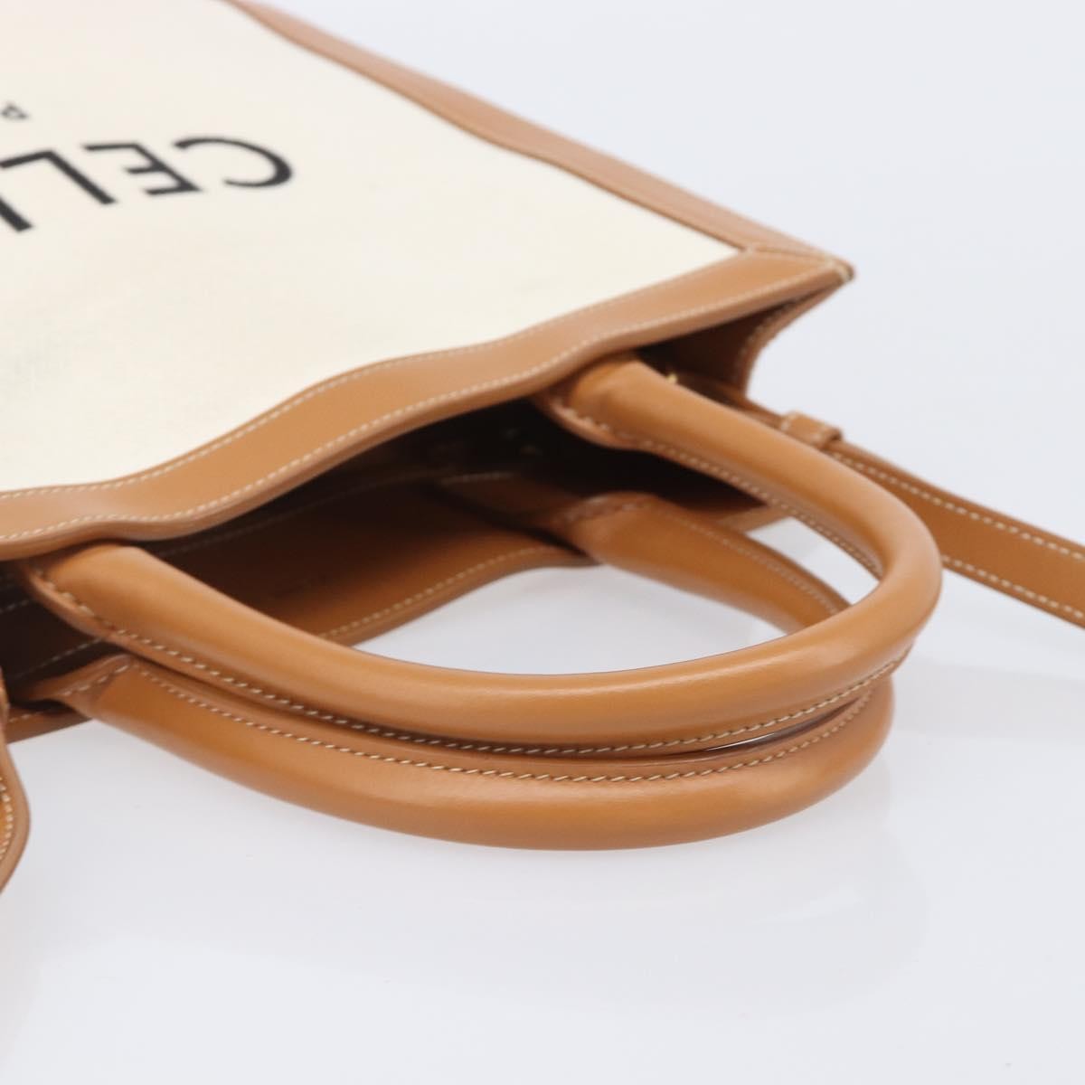 Celine Vertical Cabas Canvas With Leather Beige Canvas Tote Bag Bag (Pre-Owned)