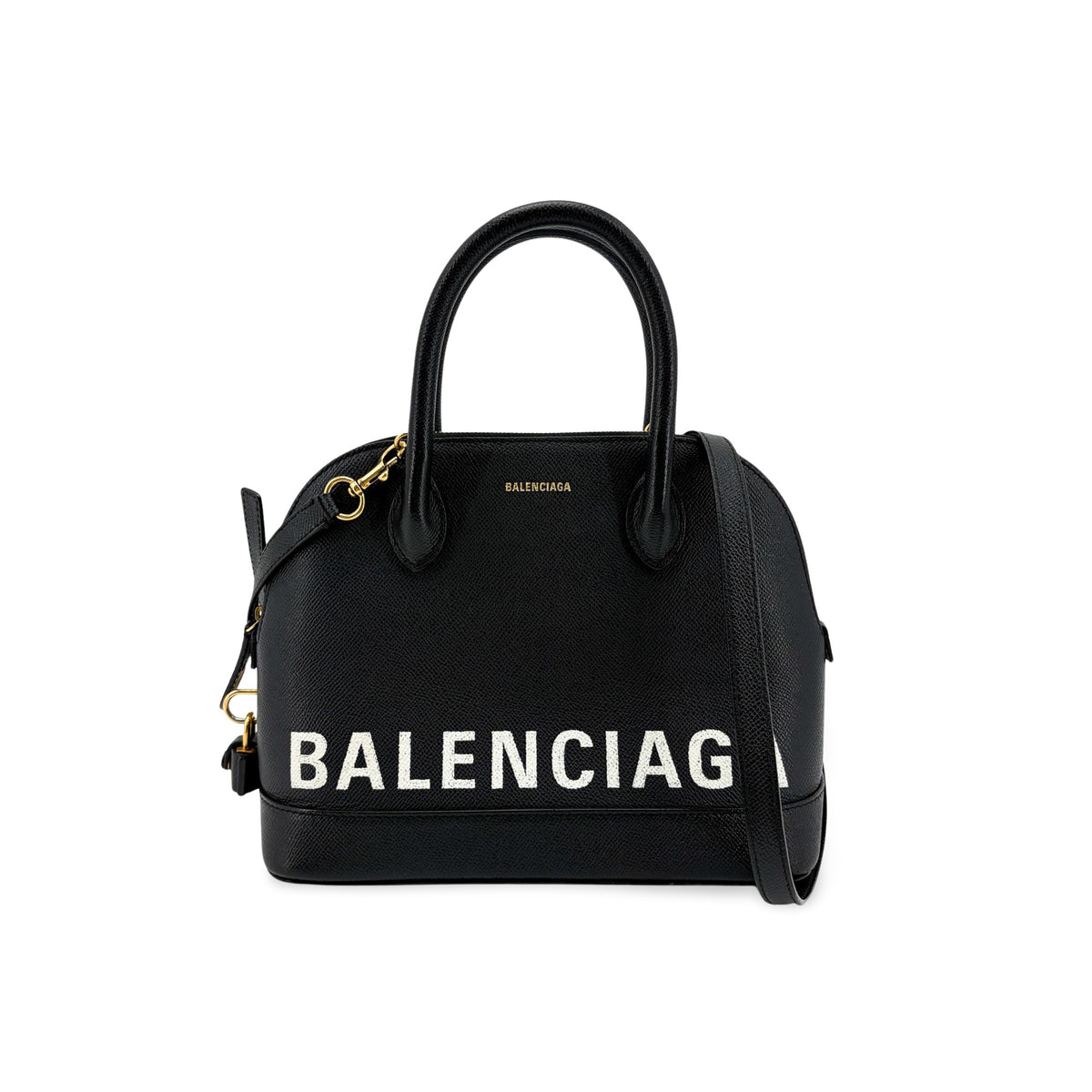Balenciaga Logo Ville Leather Black Leather Handbag (Pre-Owned)