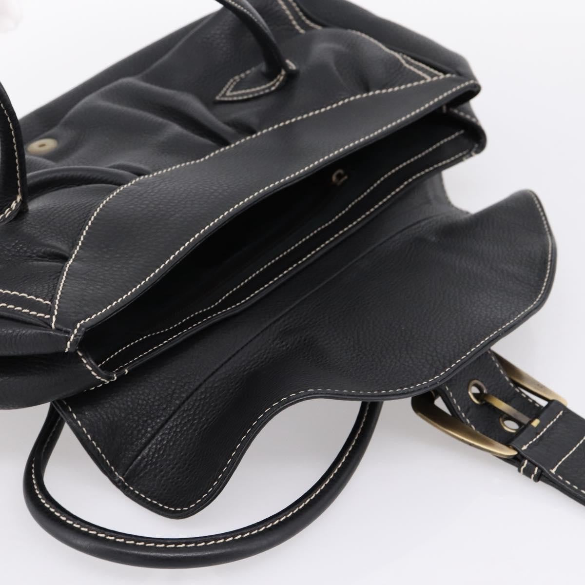 Celine Shoulder Leather Black Leather Shoulder Bag Bag (Pre-Owned)