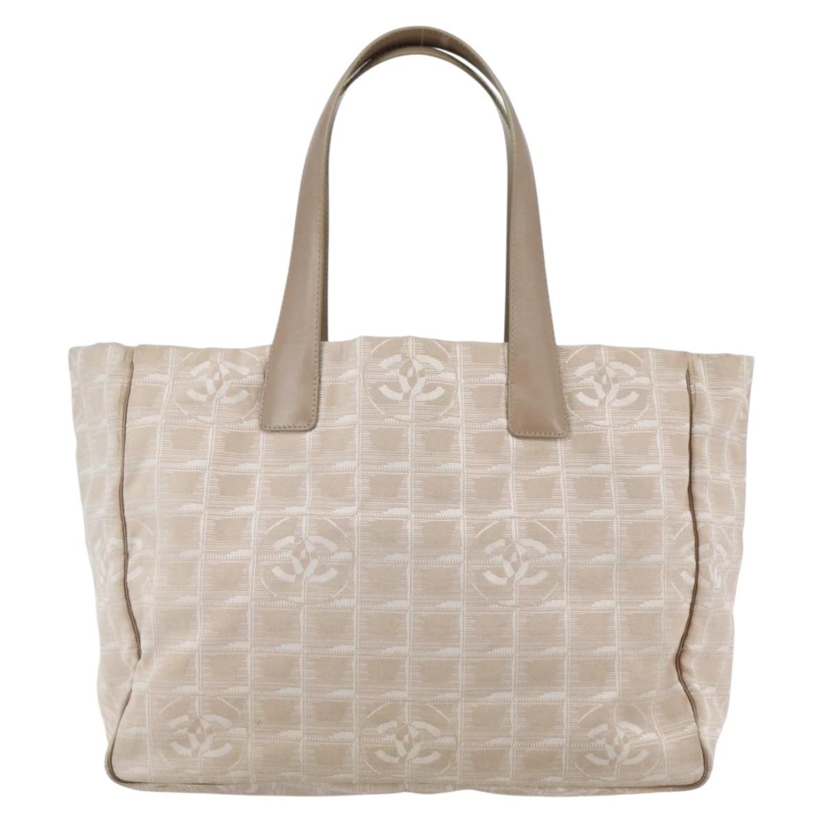 Chanel Travel Line Tote Nylon Beige Nylon Bag (Pre-Owned)