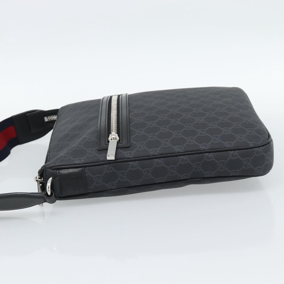 Gucci Sherry Line Shoulder Leather Black Canvas Handbag (Pre-Owned)