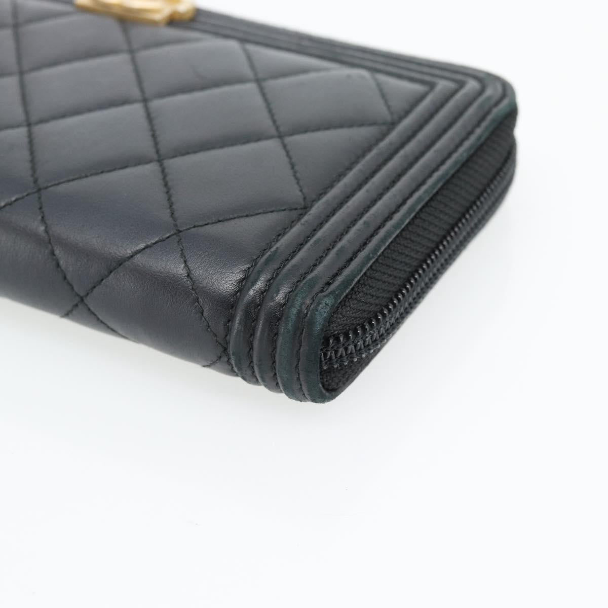 Chanel Boy Zip Around Organizer Quilted Lambskin Black Leather Wallets Accessory (Pre-Owned)