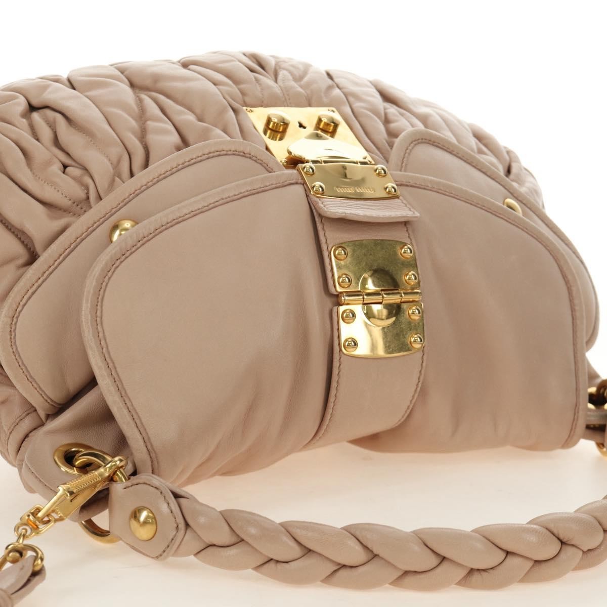 Miu Miu Madras Convertible Lock Tote Leather Pink_Gold Leather Handbag (Pre-Owned)