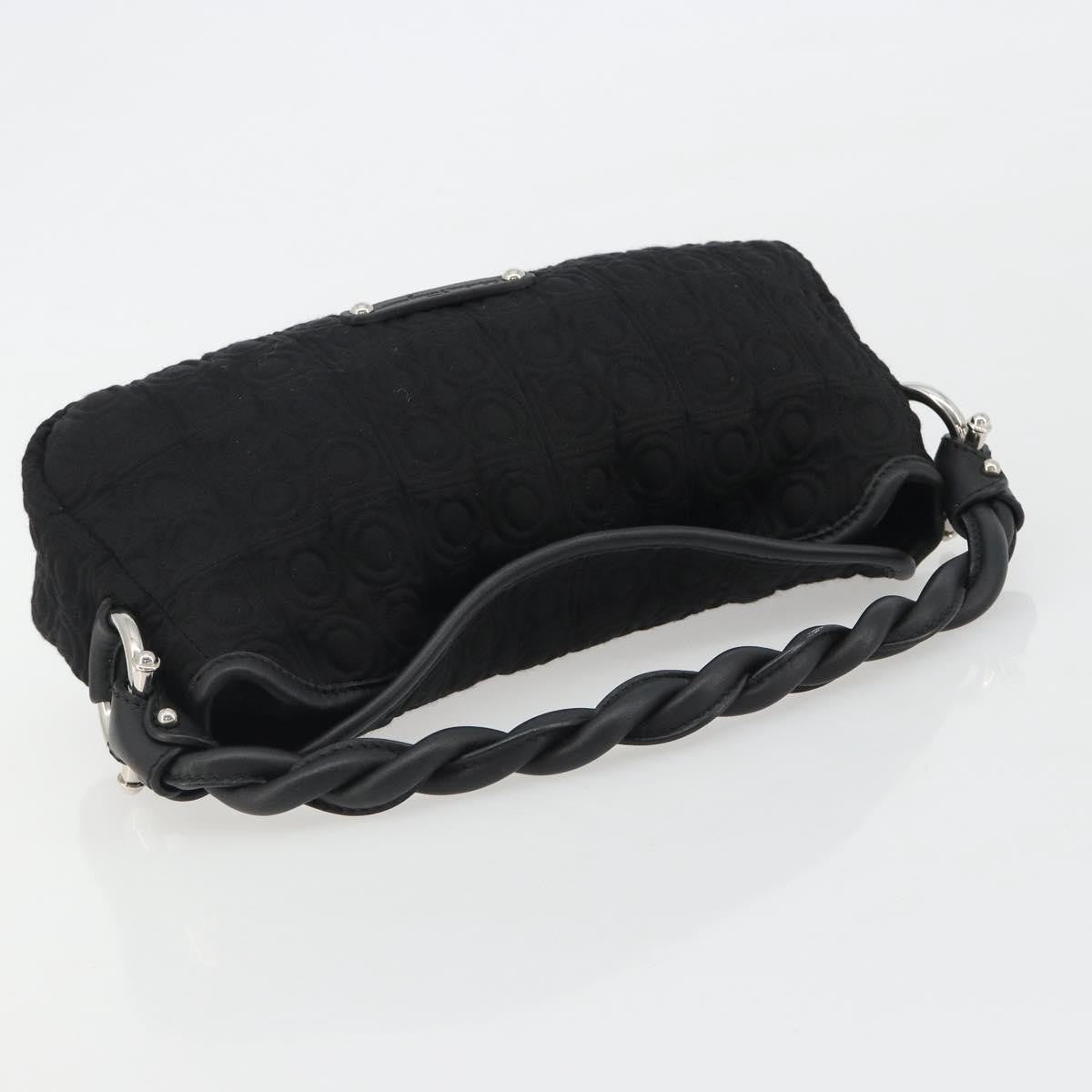 Salvatore Ferragamo Gancini Hobo Leather Black Cotton Handbag (Pre-Owned)