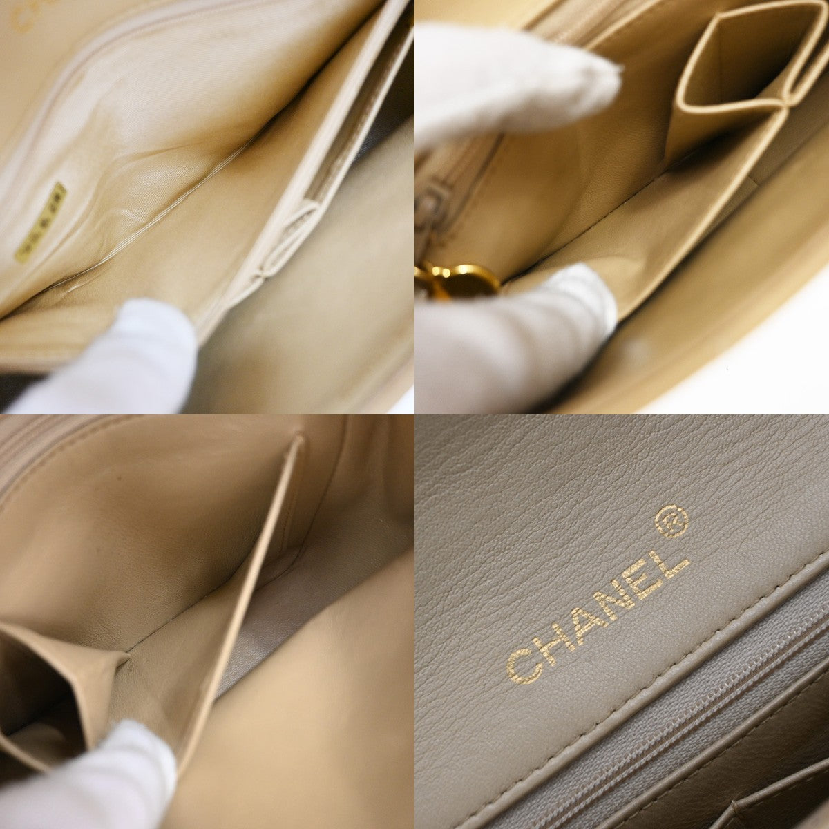 Chanel Vintage Full Flap Quilted Lambskin Beige Leather Shoulder Bag Bag (Pre-Owned)