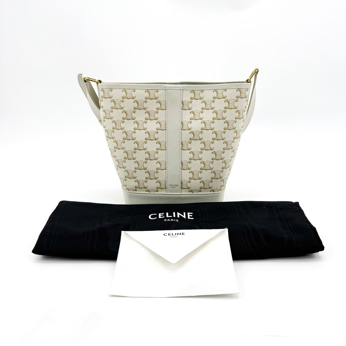 Celine Bucket Triomphe Canvas White Canvas Shoulder Bag Bag (Pre-Owned)