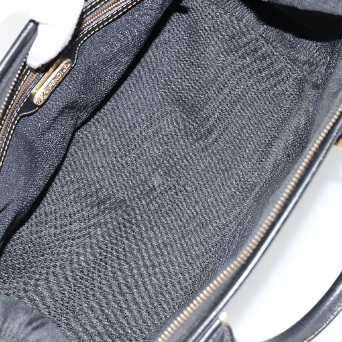Fendi Vintage Pequin Boston Coated Canvas Black Canvas Bag (Pre-Owned)