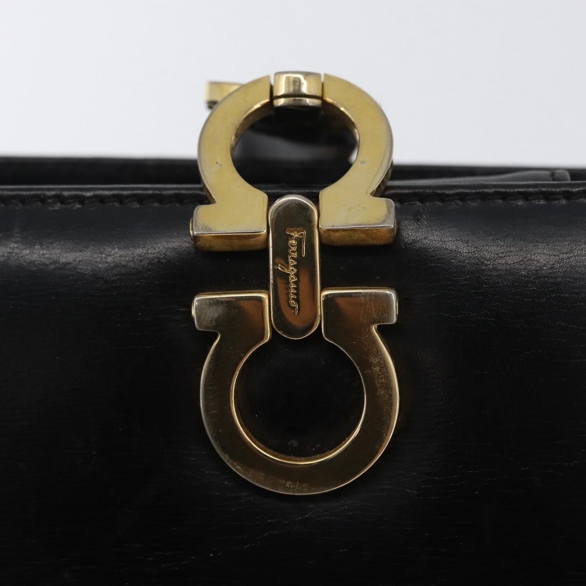 Salvatore Ferragamo Gancini Leather Black Leather Handbag (Pre-Owned)