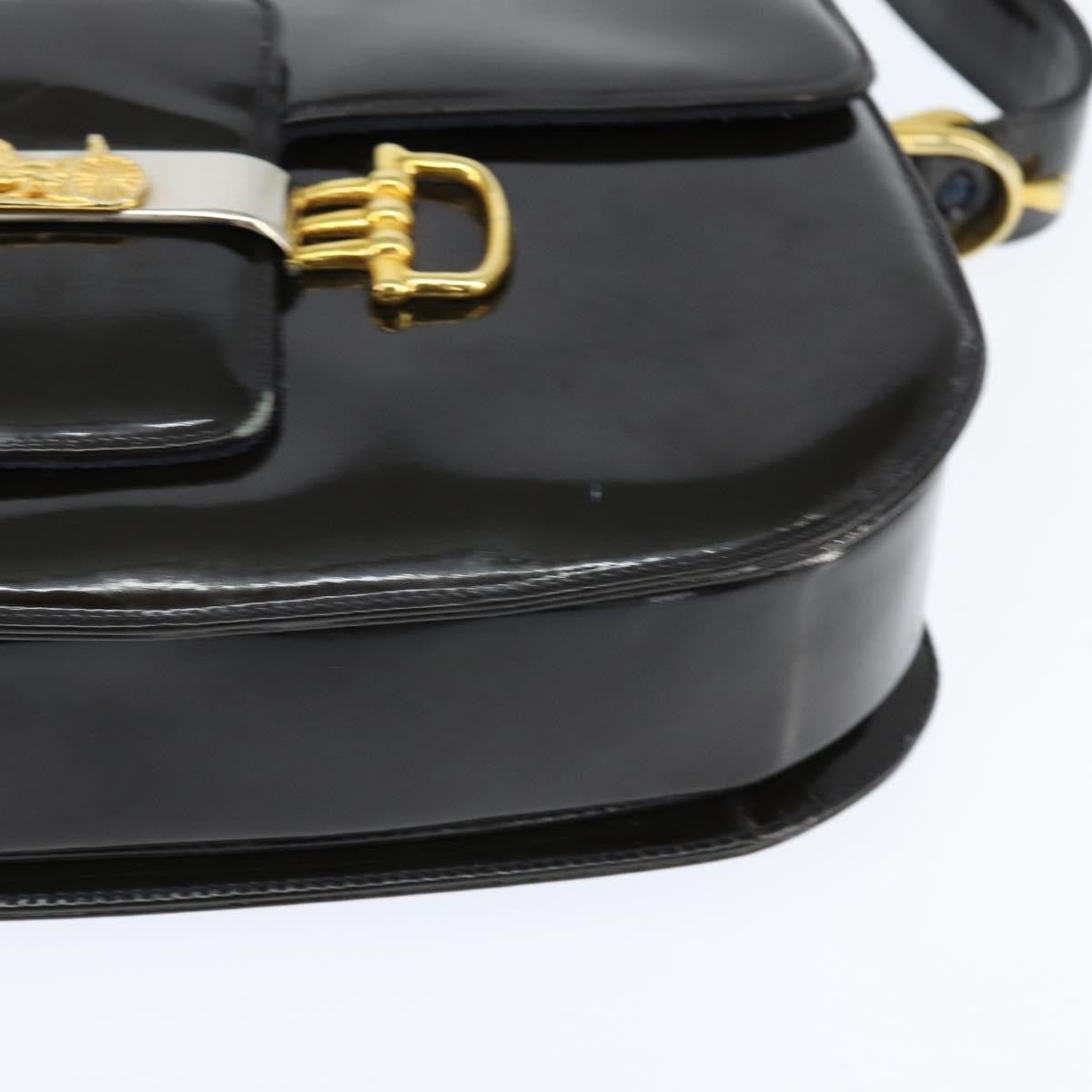 Celine Vintage Carriage Flap Clutch Leather Black Patent_Leather Shoulder Bag Bag (Pre-Owned)