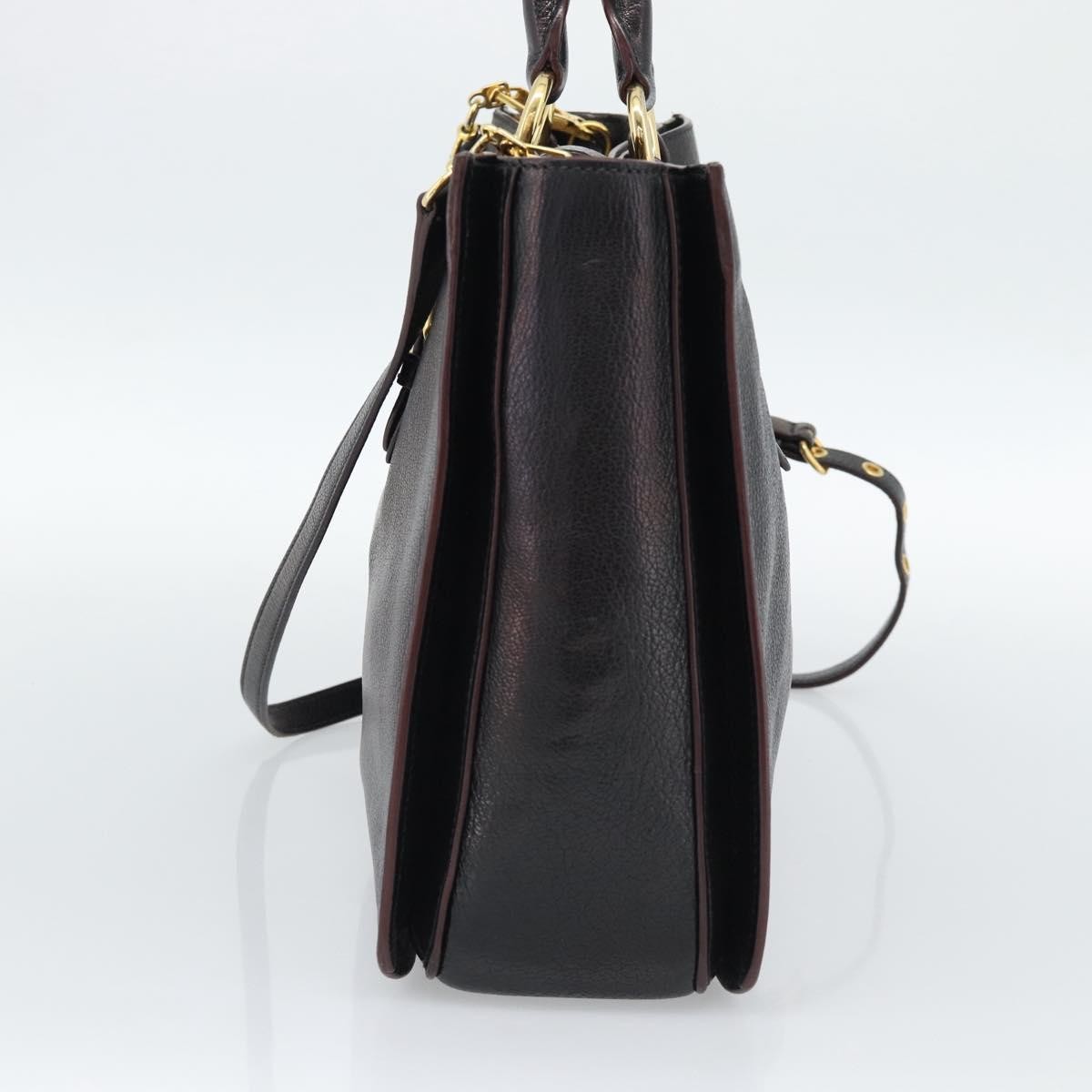Miu Miu Madras Convertible Lock Leather Black Leather Tote Bag Bag (Pre-Owned)