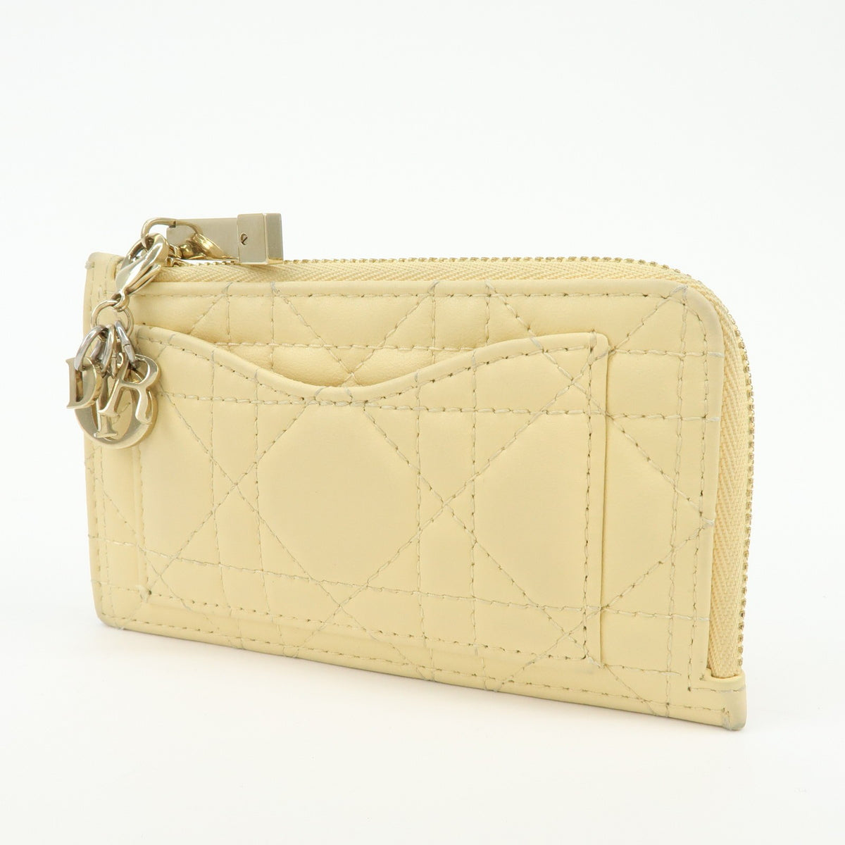 Christian Dior Lady Dior Card Holder Cannage Quilt Patent Yellow Leather Card Holders Accessory (Pre-Owned)