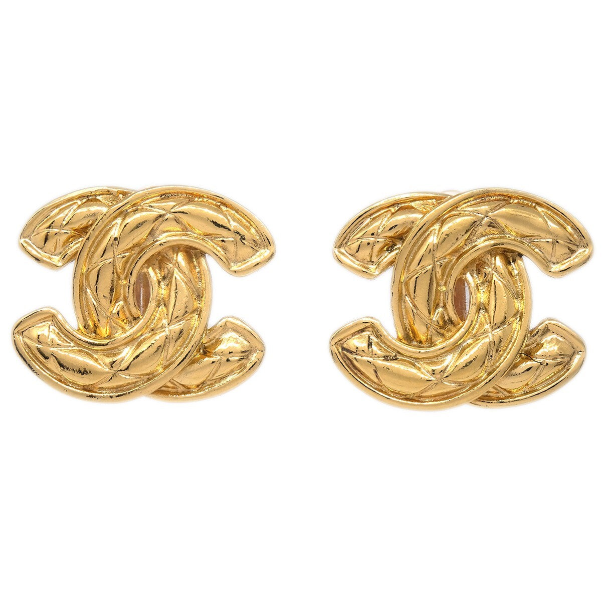 Chanel Cc Clip-On Quilted Metal Gold Gold_Plated Earrings Jewelry (Pre-Owned)