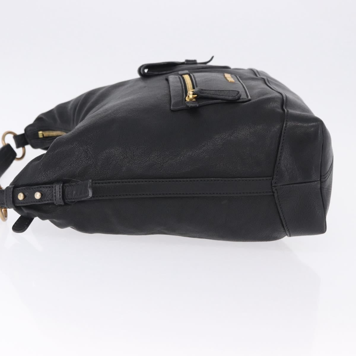Miu Miu Zip Front Pocket Shopping Tote Leather Black Leather Shoulder Bag Bag (Pre-Owned)