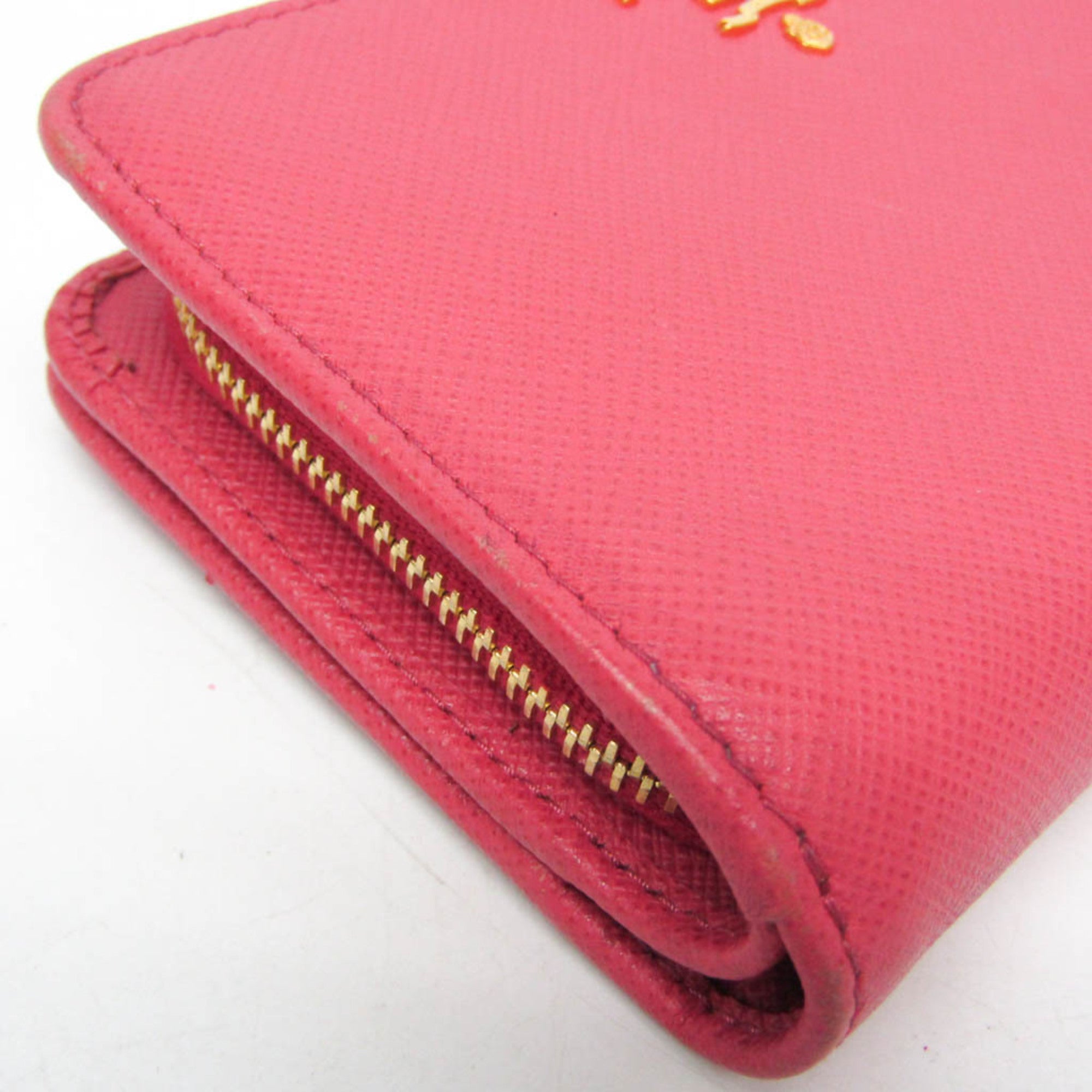 Prada Tab Bifold Saffiano Leather Pink Leather Wallets Accessory (Pre-Owned)