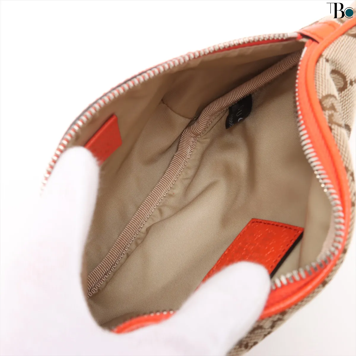 Gucci Ophidia Zip Belt Gg Velvet Beige Canvas Clutche & Pouche Bag (Pre-Owned)