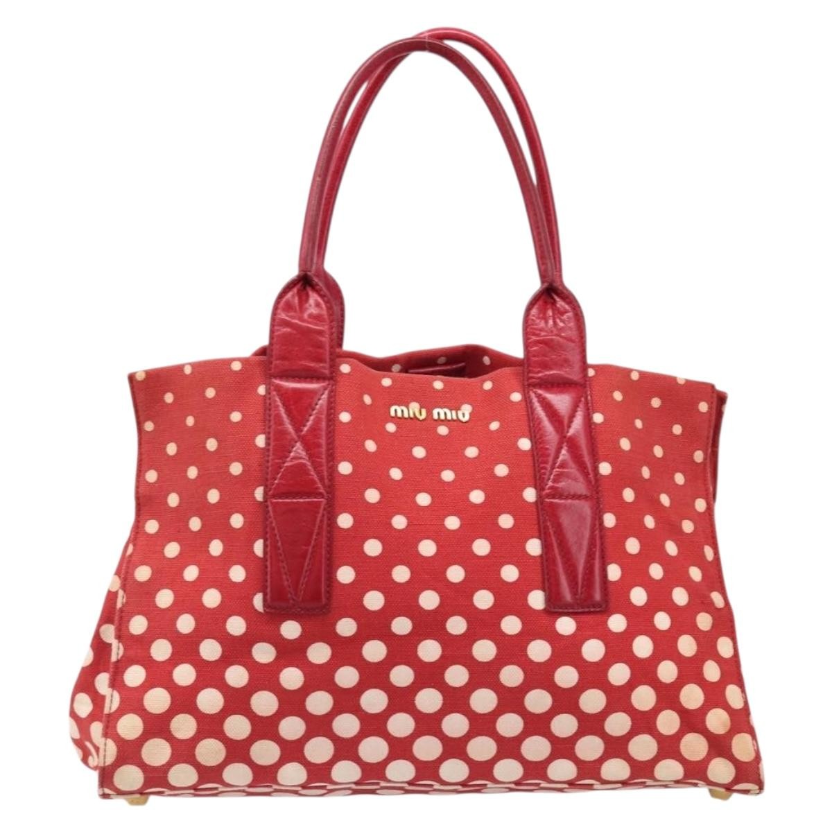 Miu Miu Beau Top Handle Leather Red Canvas Handbag (Pre-Owned)