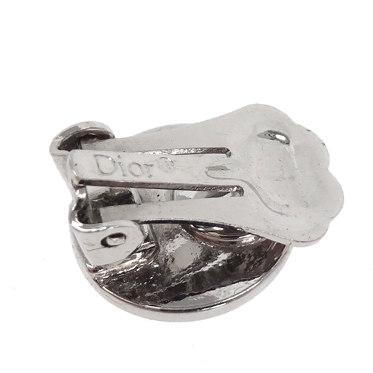 Christian Dior Vintage Logo Round Clip-On Metal Silver Silver_Plated Earrings Jewelry (Pre-Owned)